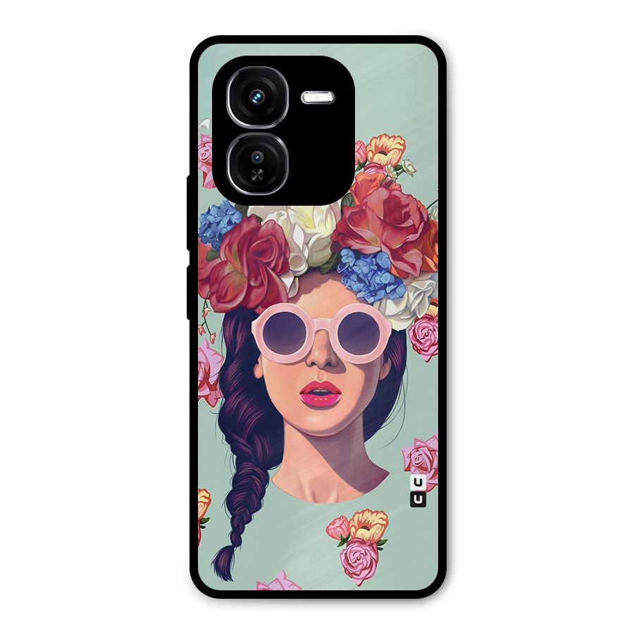 Pretty Girl Florals Illustration Art Metal Back Case for iQOO Z9x