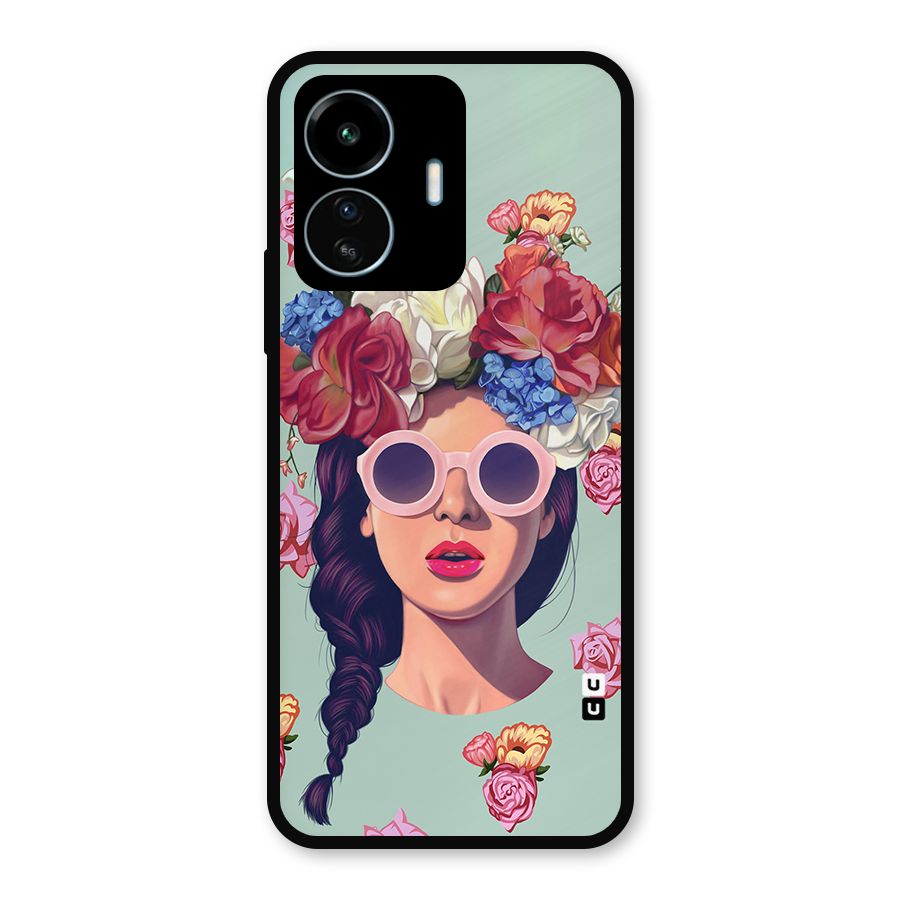 Pretty Girl Florals Illustration Art Metal Back Case for vivo iQOO Z6 Lite 5G