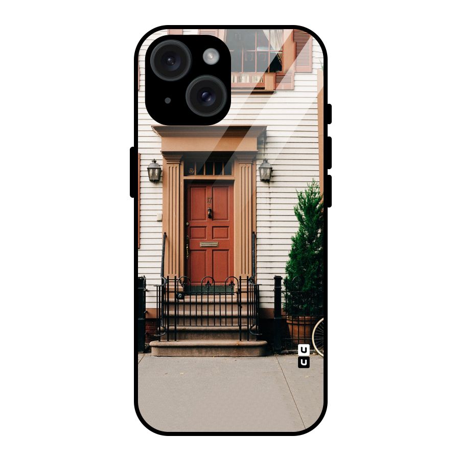 Pretty Orange Door Glass Back Case for iPhone 15