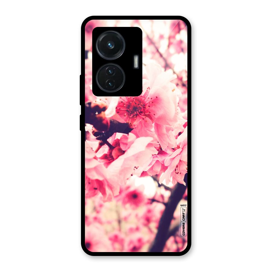 Pretty Pink Flowers Glass Back Case for Vivo T1 44W