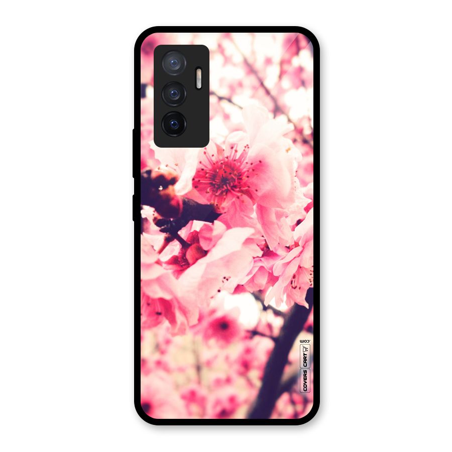 Pretty Pink Flowers Glass Back Case for Vivo V23e