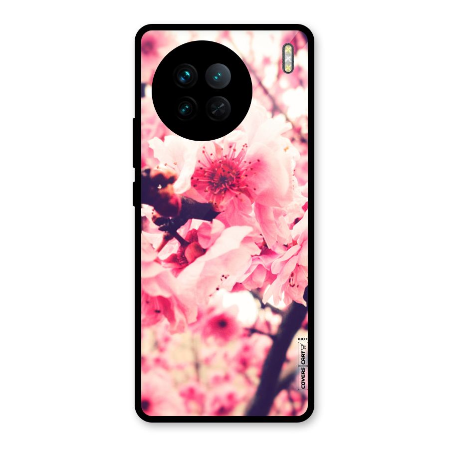 Pretty Pink Flowers Glass Back Case for Vivo X90