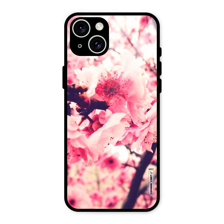 Pretty Pink Flowers Glass Back Case for iPhone 15 Plus