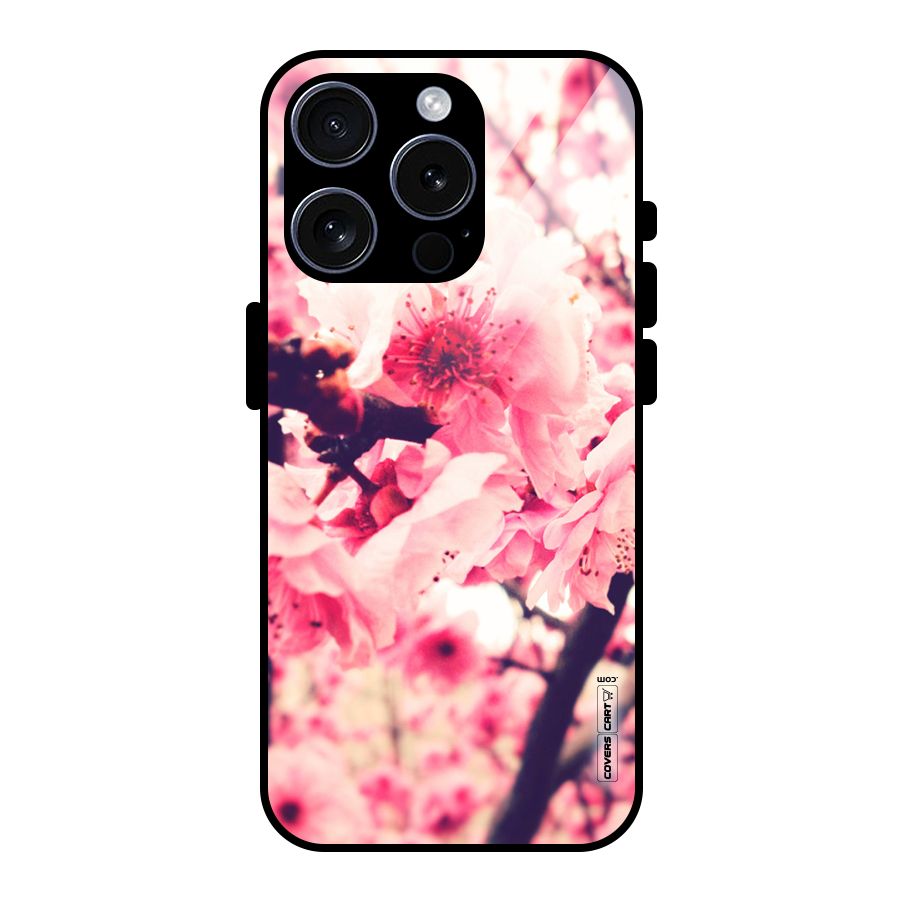 Pretty Pink Flowers Glass Back Case for iPhone 15 Pro