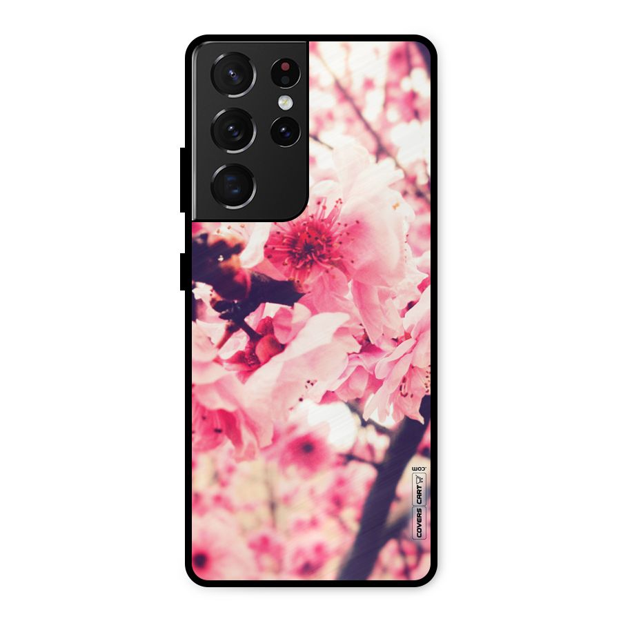Pretty Pink Flowers Metal Back Case for Galaxy S21 Ultra 5G