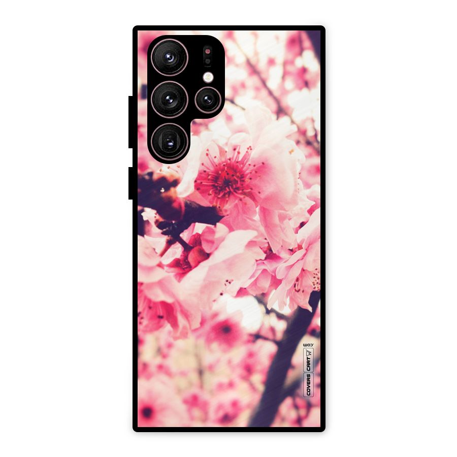 Pretty Pink Flowers Metal Back Case for Galaxy S22 Ultra 5G