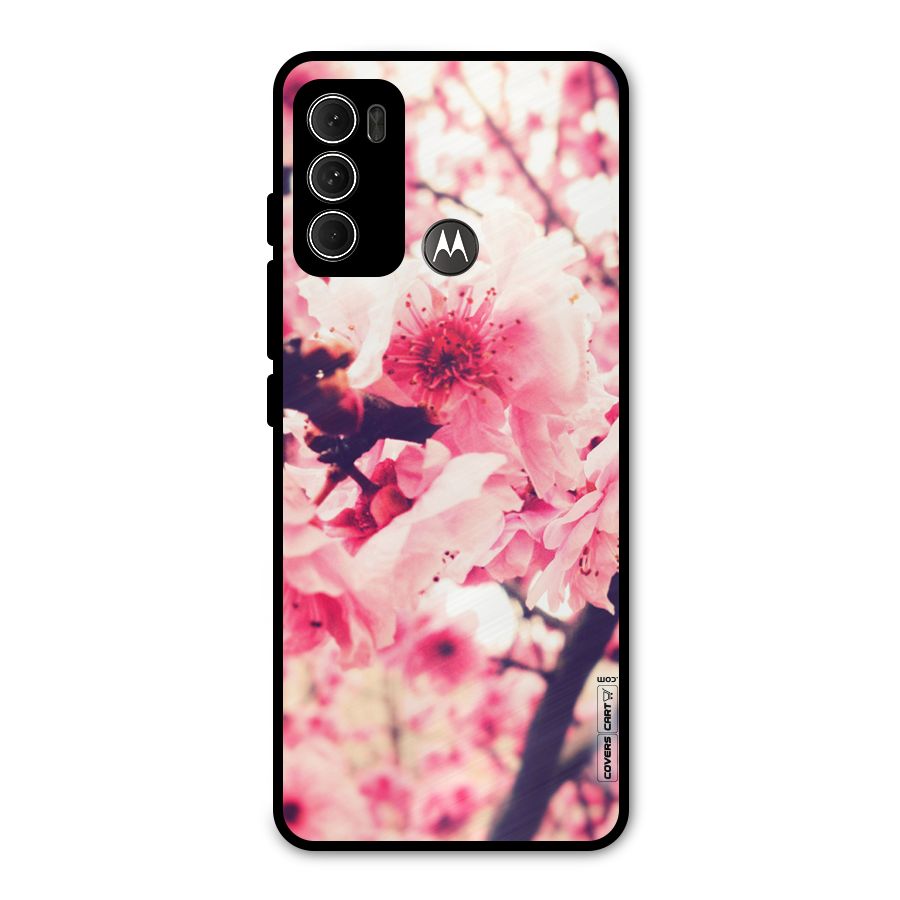 Pretty Pink Flowers Metal Back Case for Moto G60