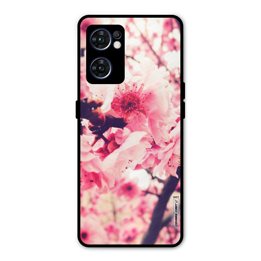 Pretty Pink Flowers Metal Back Case for Oppo Reno7 5G
