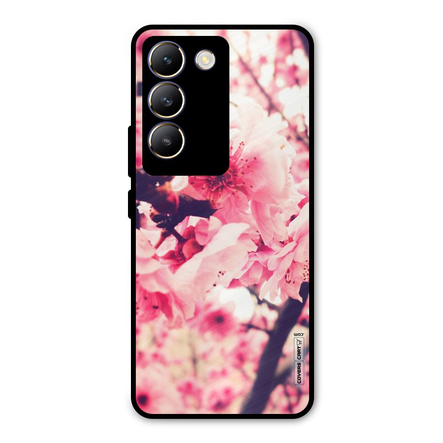 Pretty Pink Flowers Metal Back Case for Vivo T3 5G