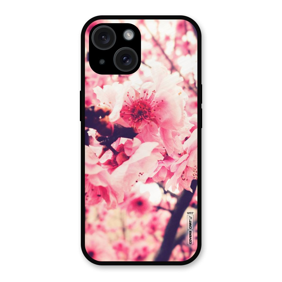 Pretty Pink Flowers Metal Back Case for iPhone 15
