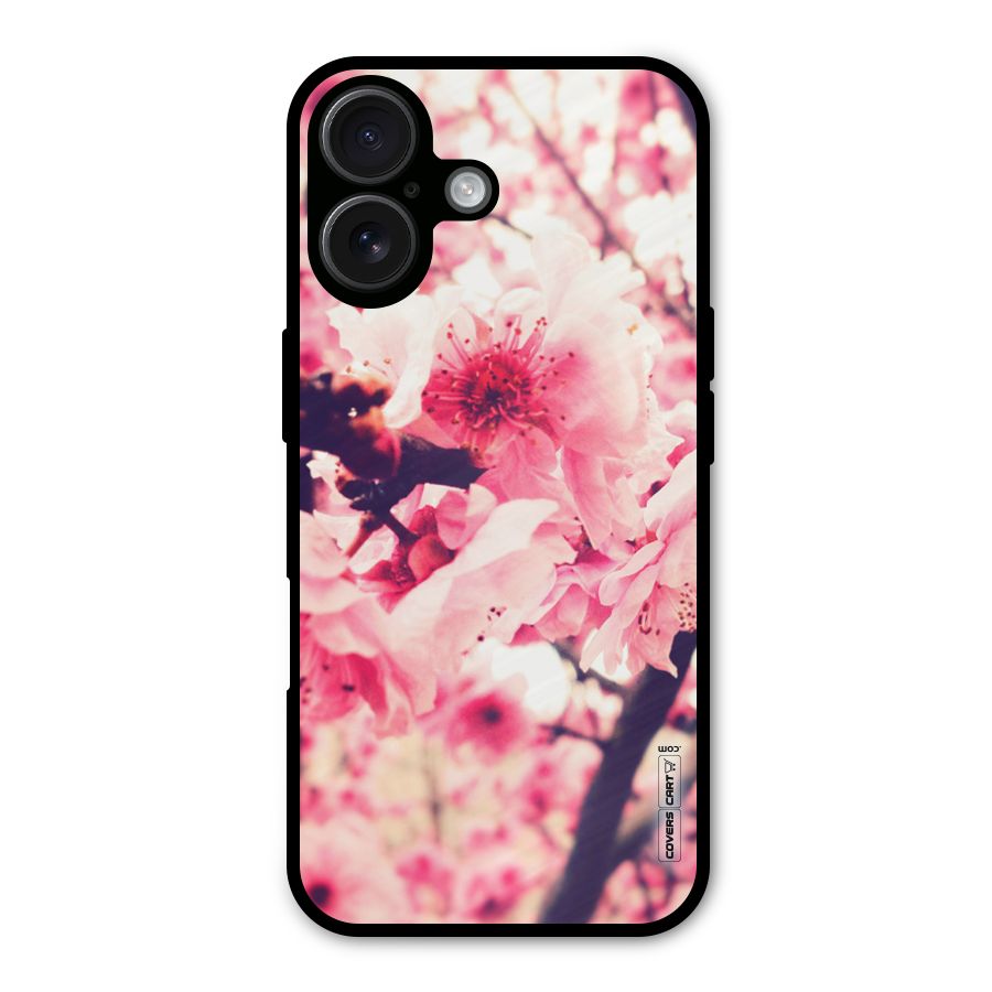 Pretty Pink Flowers Metal Back Case for iPhone 16
