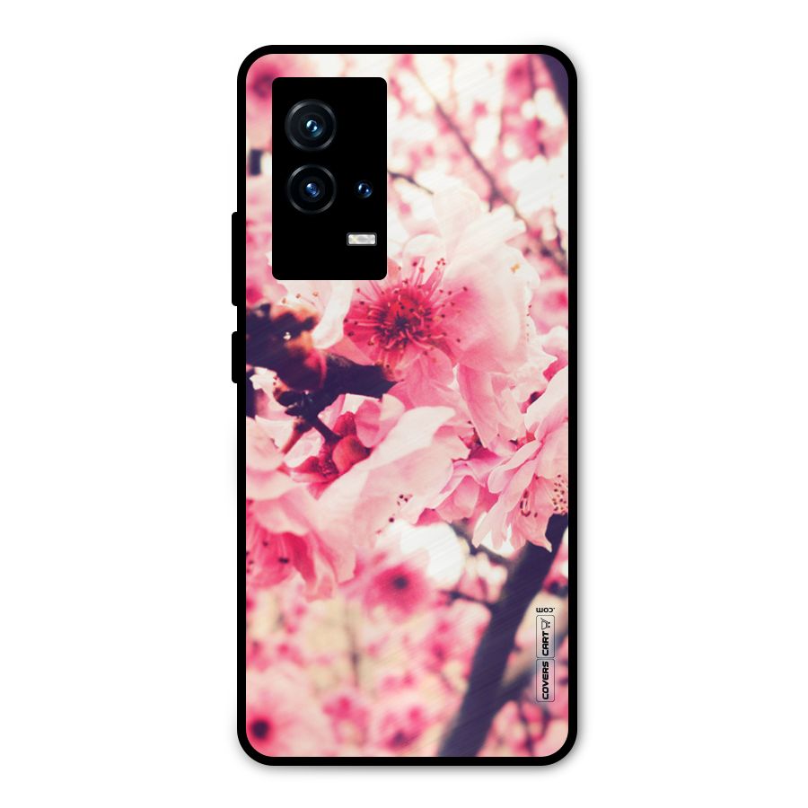 Pretty Pink Flowers Metal Back Case for iQOO 9 5G