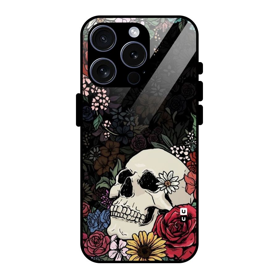 Pretty Skull Glass Back Case for iPhone 15 Pro