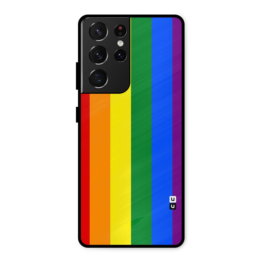 Pride Rainbow Stripes Metal Back Case for Galaxy S21 Ultra 5G