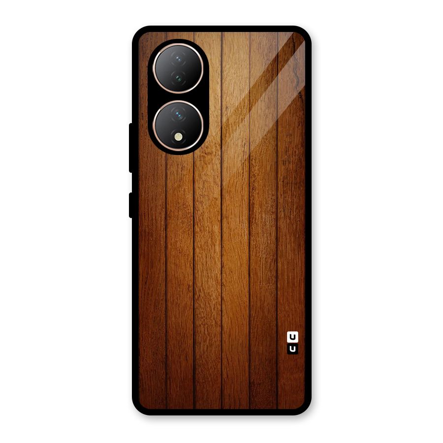 Proper Brown Wood Glass Back Case for Vivo T2