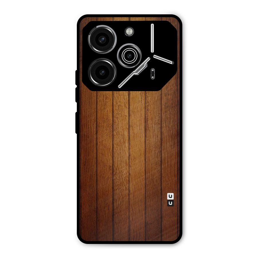 Proper Brown Wood Metal Back Case for Tecno Pova 6 Pro