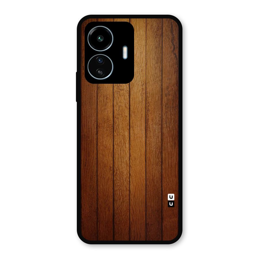 Proper Brown Wood Metal Back Case for vivo iQOO Z6 Lite 5G