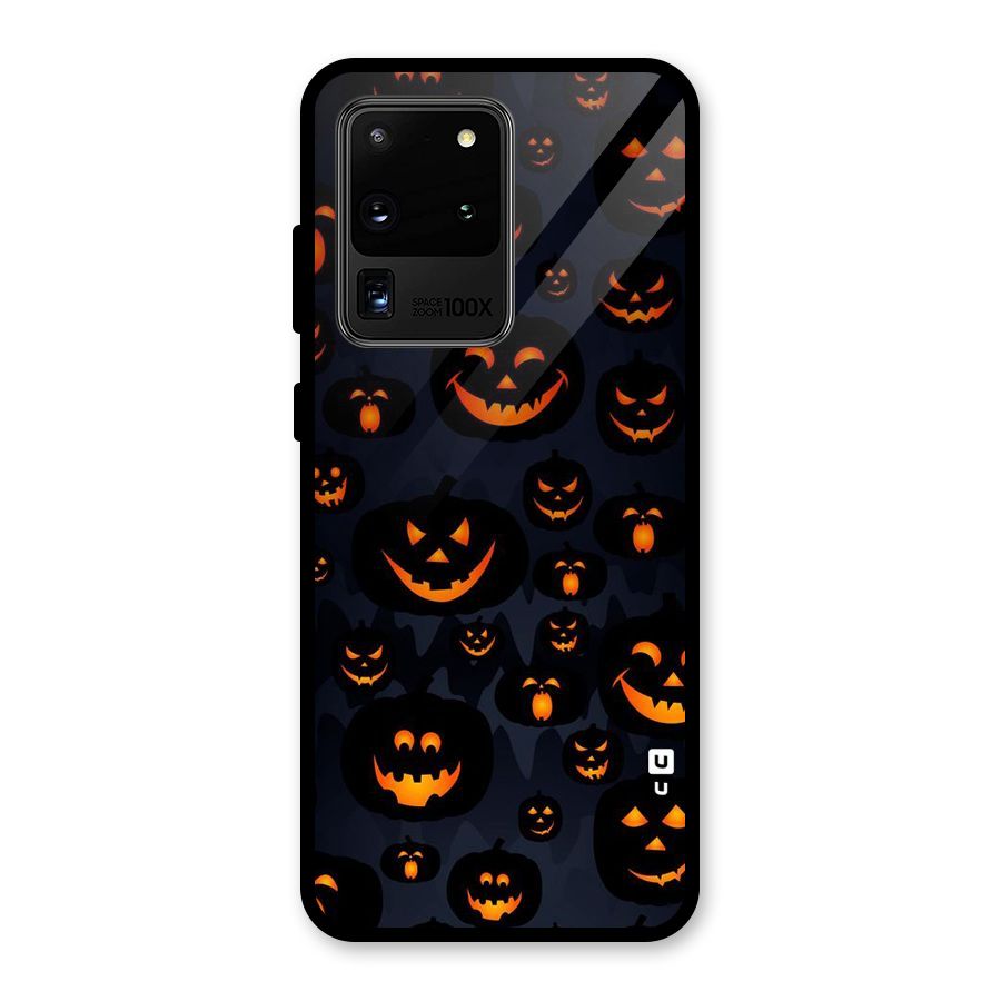 Pumpkin Smile Pattern Glass Back Case for Galaxy S20 Ultra
