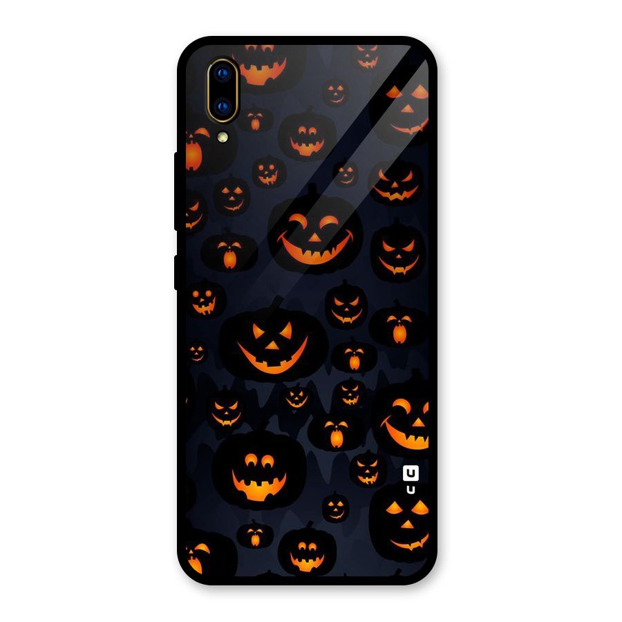 Pumpkin Smile Pattern Glass Back Case for Vivo V11 Pro
