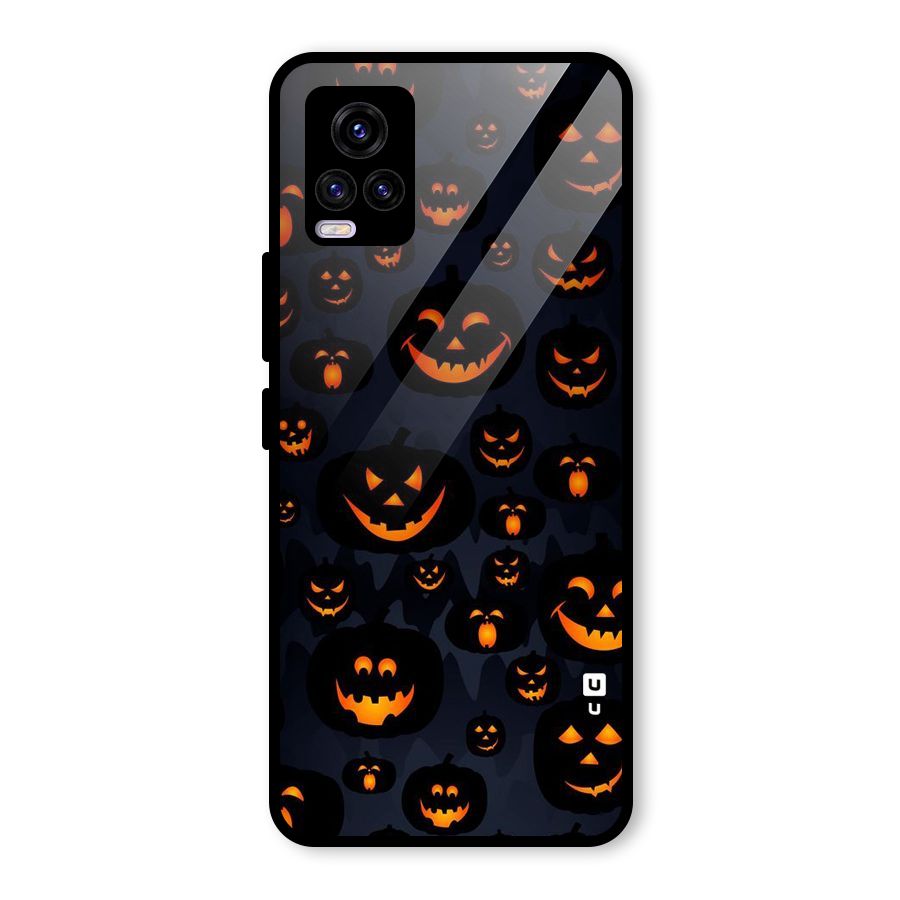 Pumpkin Smile Pattern Glass Back Case for Vivo V20 2021