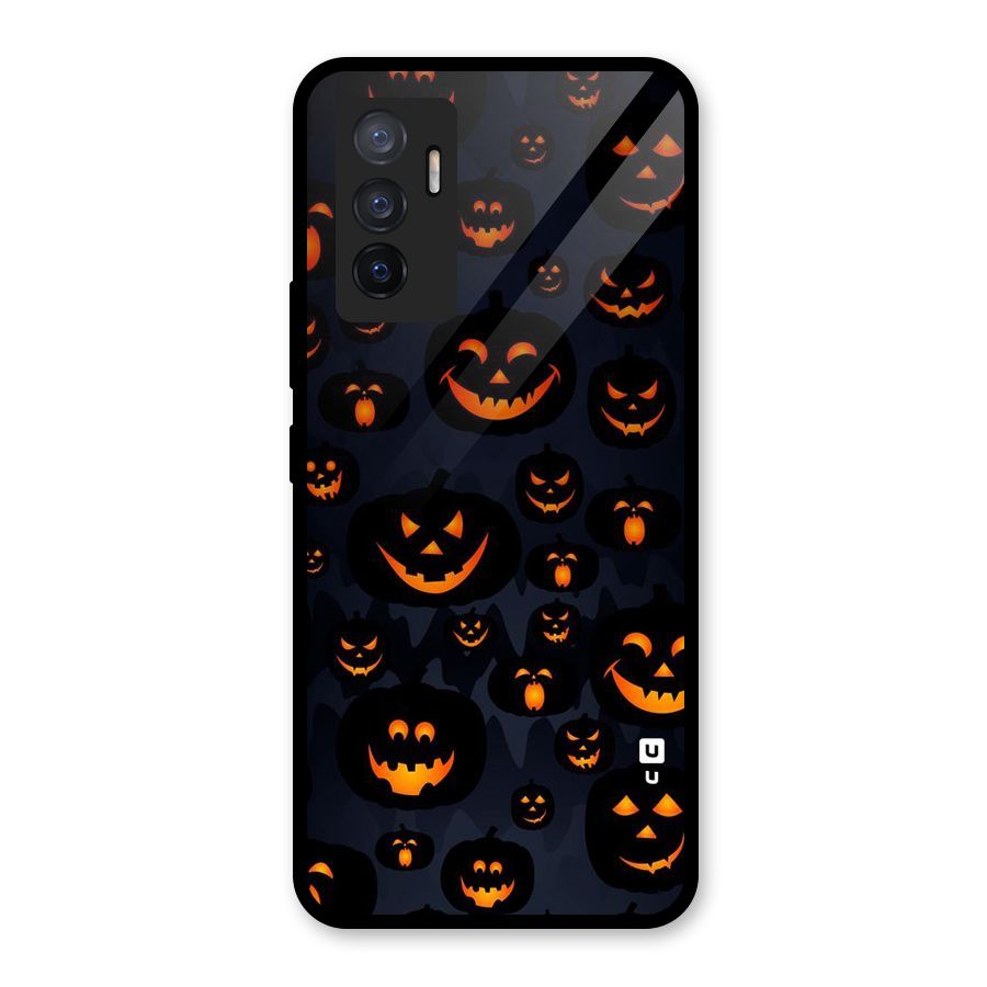 Pumpkin Smile Pattern Glass Back Case for Vivo V23e