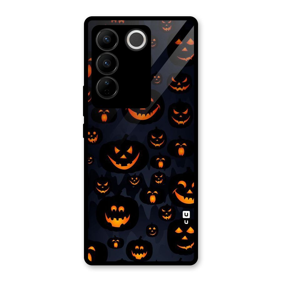 Pumpkin Smile Pattern Glass Back Case for Vivo V27 Pro