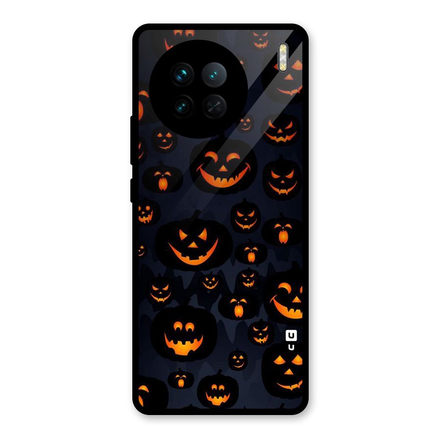 Pumpkin Smile Pattern Glass Back Case for Vivo X90