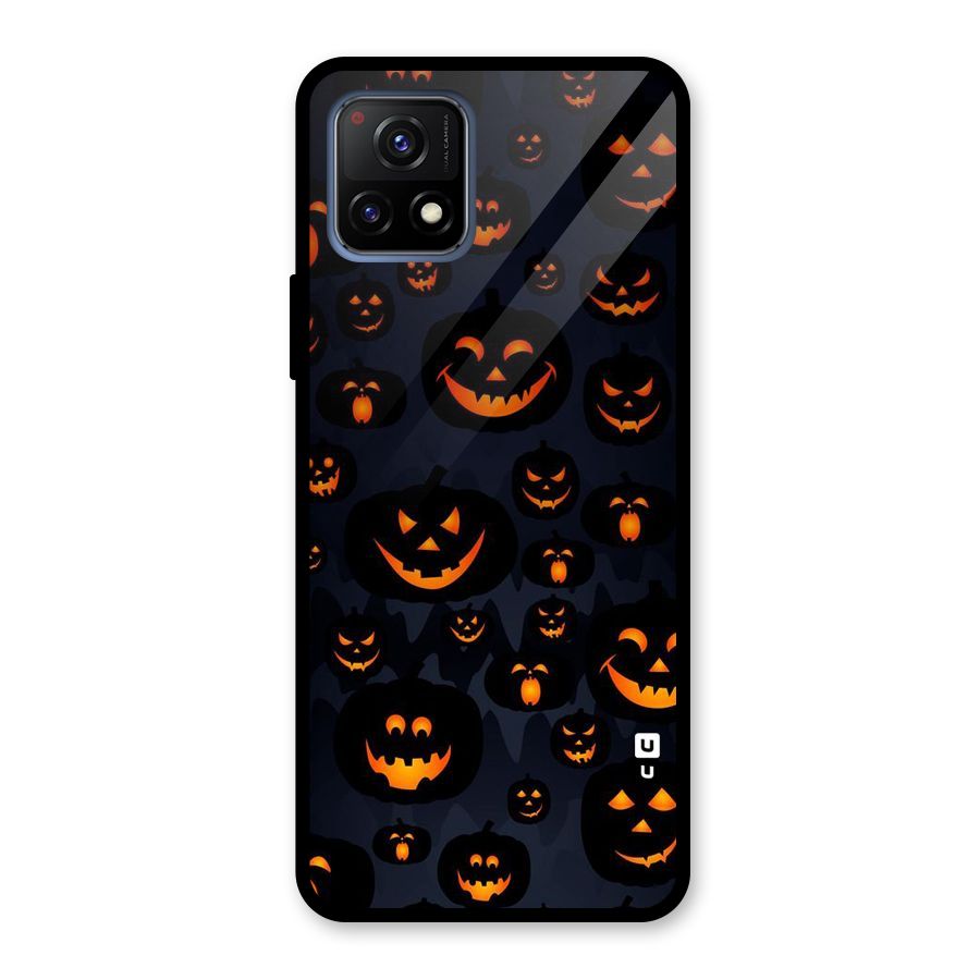 Pumpkin Smile Pattern Glass Back Case for Vivo Y72 5G