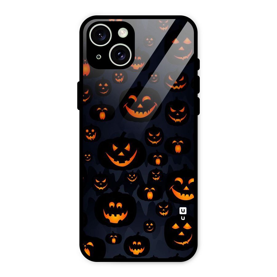 Pumpkin Smile Pattern Glass Back Case for iPhone 15 Plus
