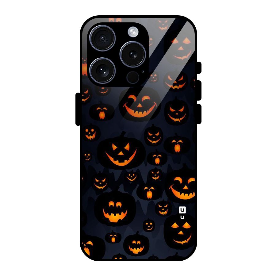 Pumpkin Smile Pattern Glass Back Case for iPhone 15 Pro