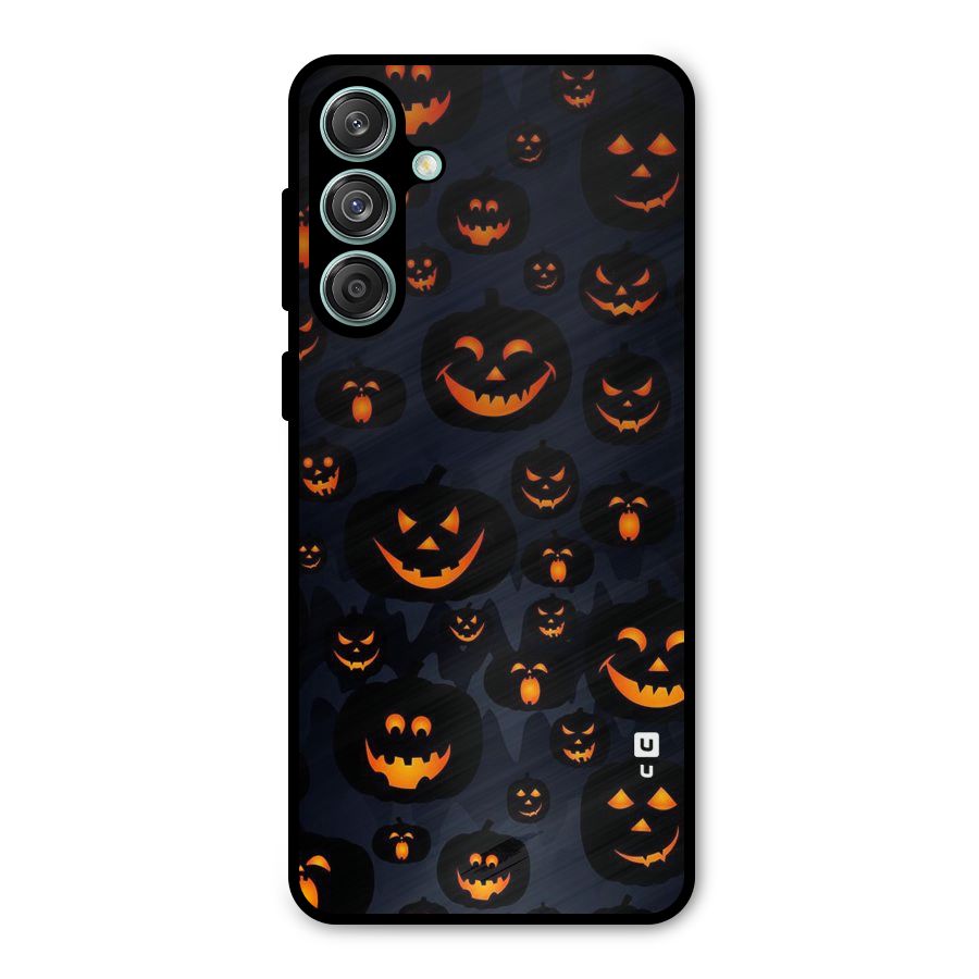 Pumpkin Smile Pattern Metal Back Case for Galaxy M55 5G