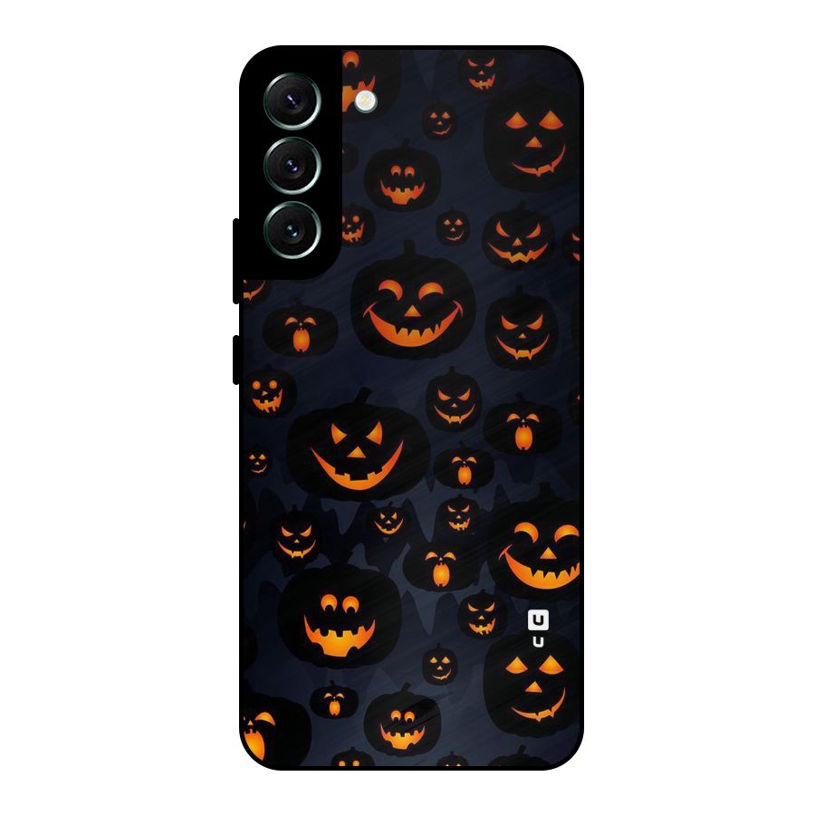 Pumpkin Smile Pattern Metal Back Case for Galaxy S22 Plus 5G