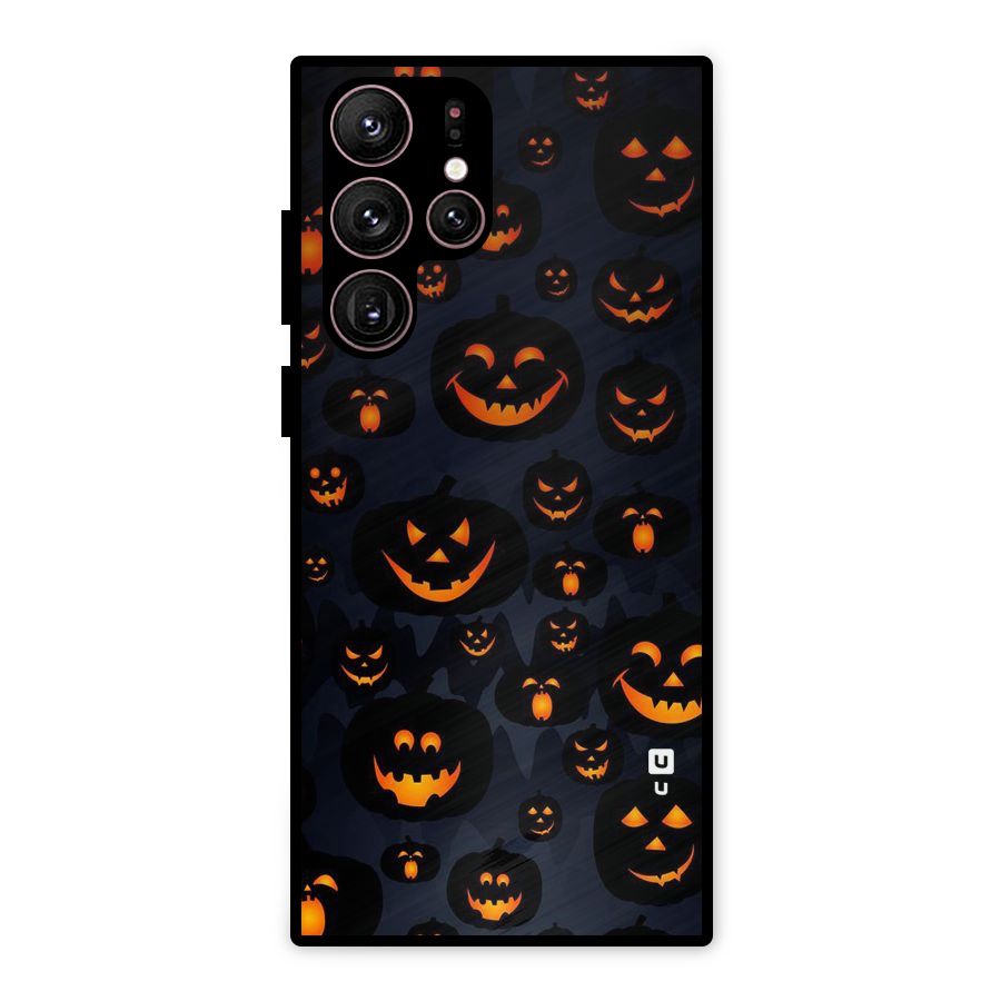 Pumpkin Smile Pattern Metal Back Case for Galaxy S22 Ultra 5G