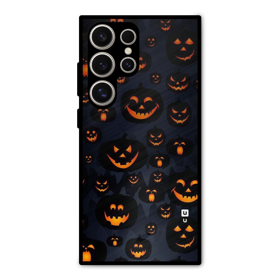 Pumpkin Smile Pattern Metal Back Case for Galaxy S24 Ultra