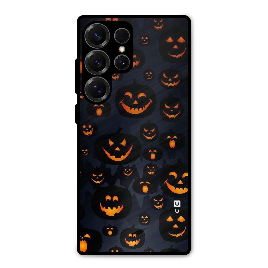 Pumpkin Smile Pattern Metal Back Case for Galaxy S25 Ultra