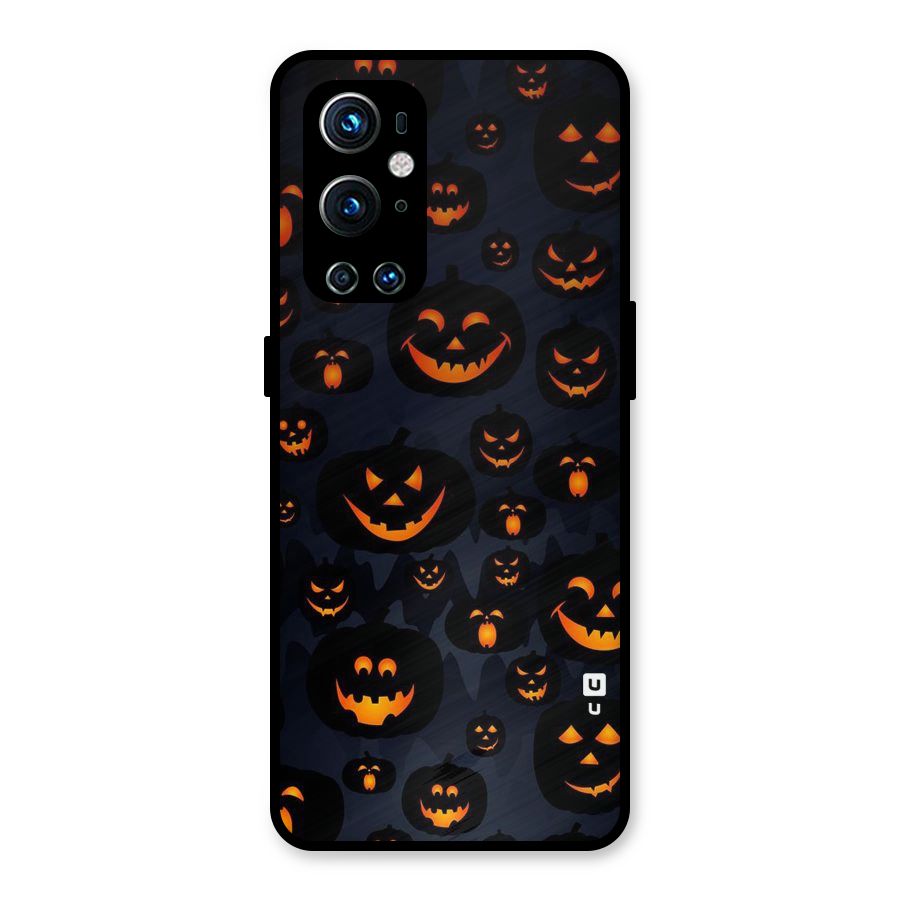 Pumpkin Smile Pattern Metal Back Case for OnePlus 9 Pro