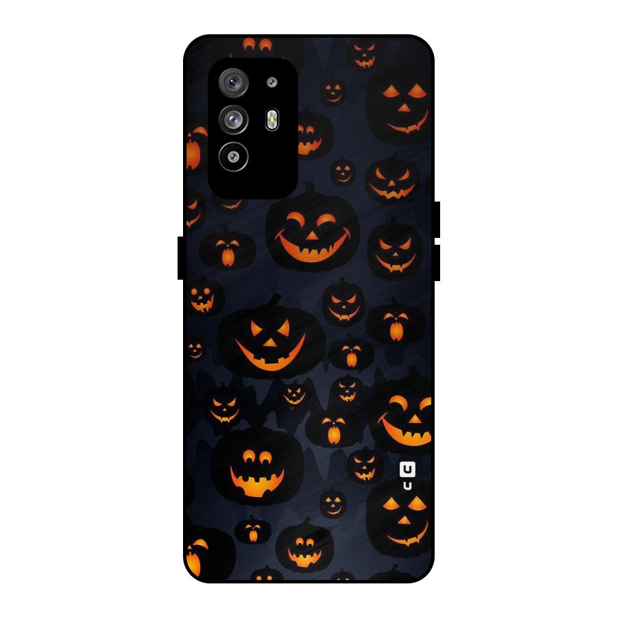 Pumpkin Smile Pattern Metal Back Case for Oppo F19 Pro Plus 5G