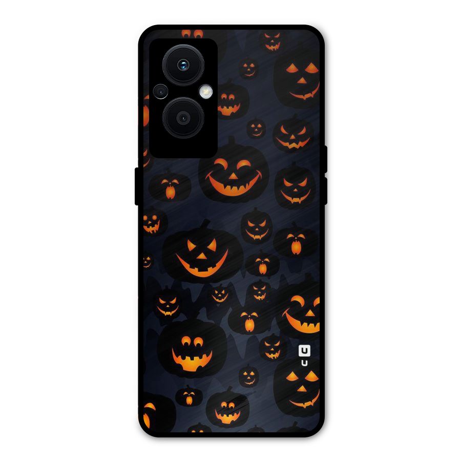 Pumpkin Smile Pattern Metal Back Case for Oppo F21s Pro 5G