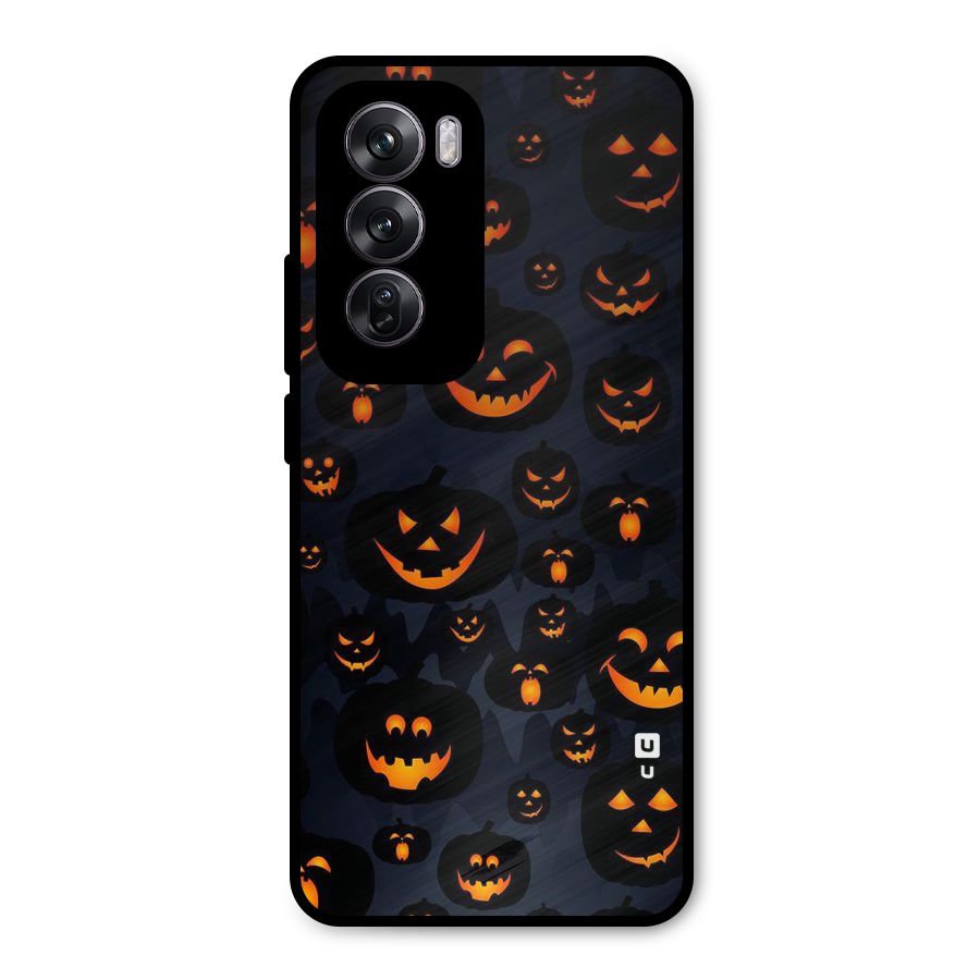 Pumpkin Smile Pattern Metal Back Case for Oppo Reno12 Pro