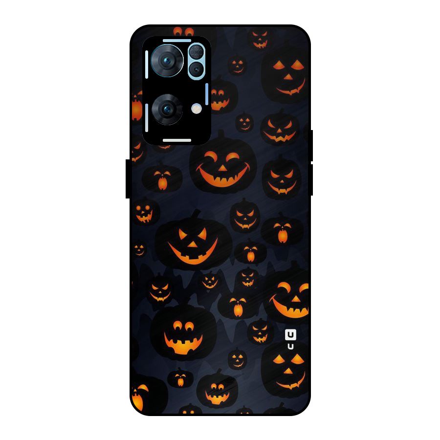 Pumpkin Smile Pattern Metal Back Case for Oppo Reno7 Pro 5G