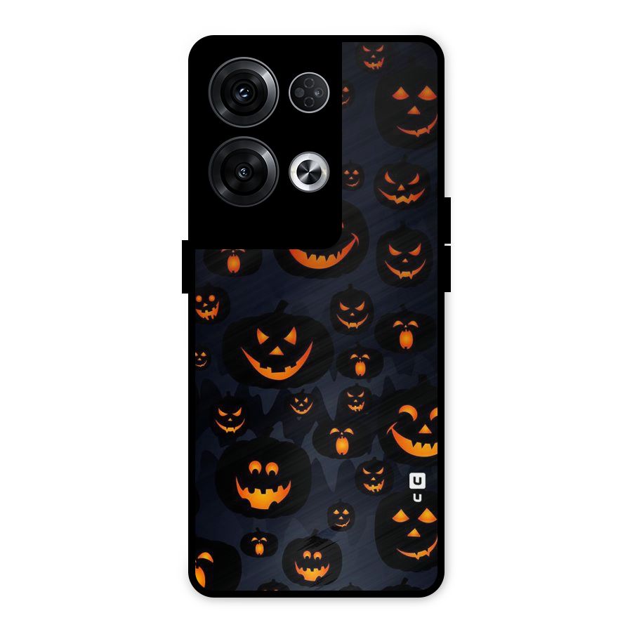 Pumpkin Smile Pattern Metal Back Case for Oppo Reno8 Pro 5G