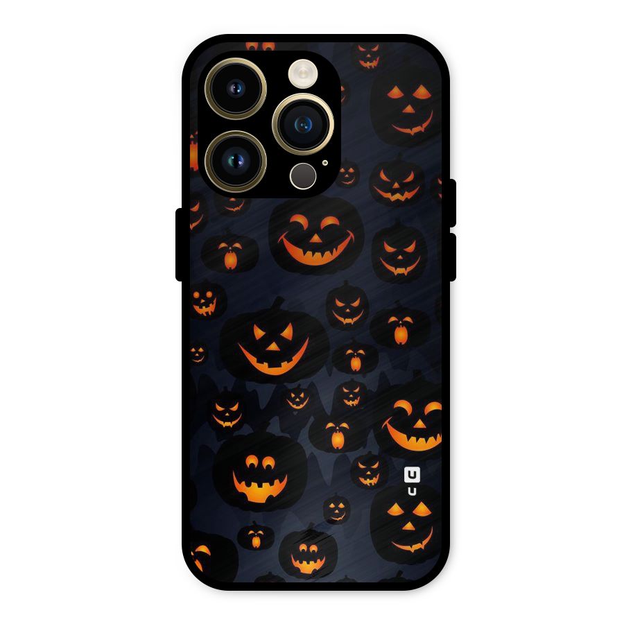 Pumpkin Smile Pattern Metal Back Case for iPhone 14 Pro