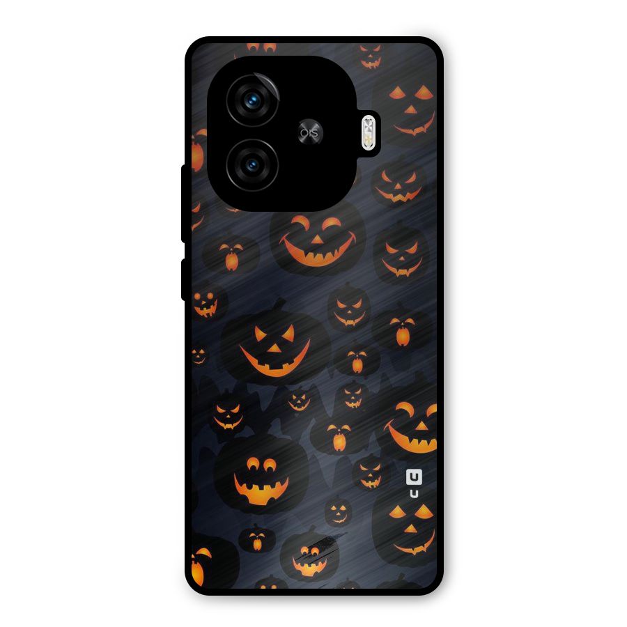 Pumpkin Smile Pattern Metal Back Case for iQOO Z9 Turbo