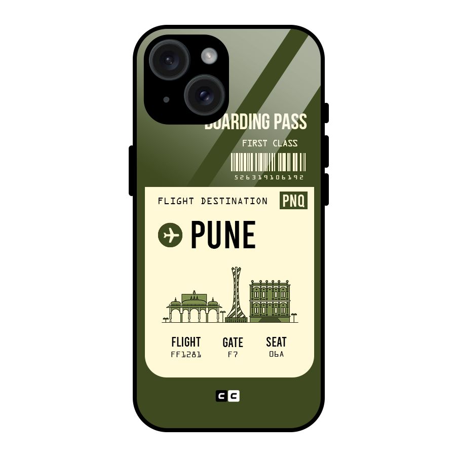 Pune Boarding Pass Glass Back Case for iPhone 15