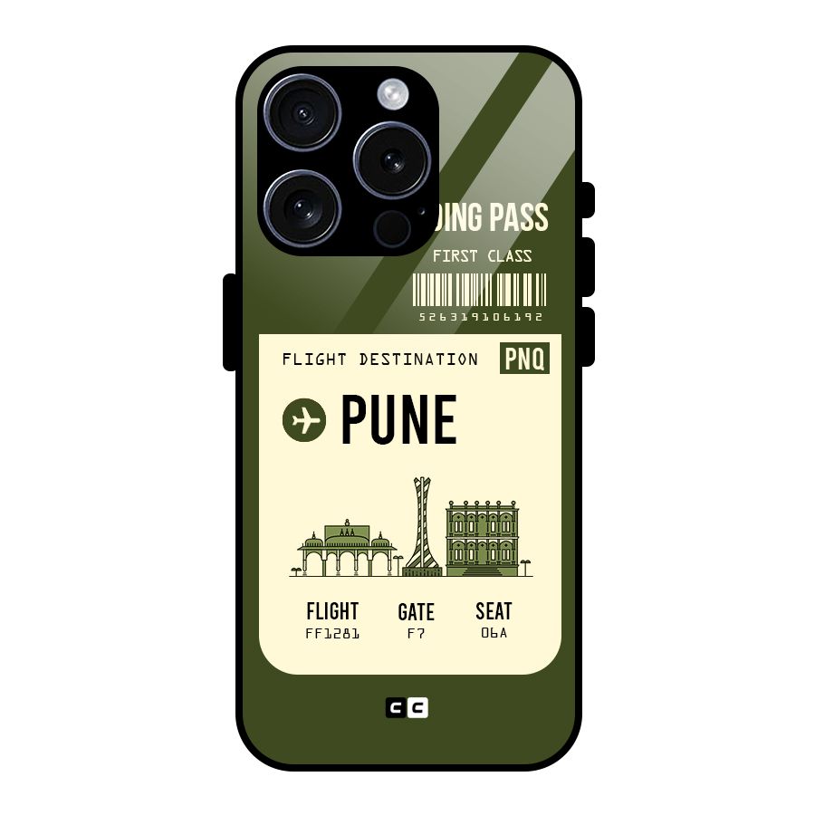 Pune Boarding Pass Glass Back Case for iPhone 15 Pro