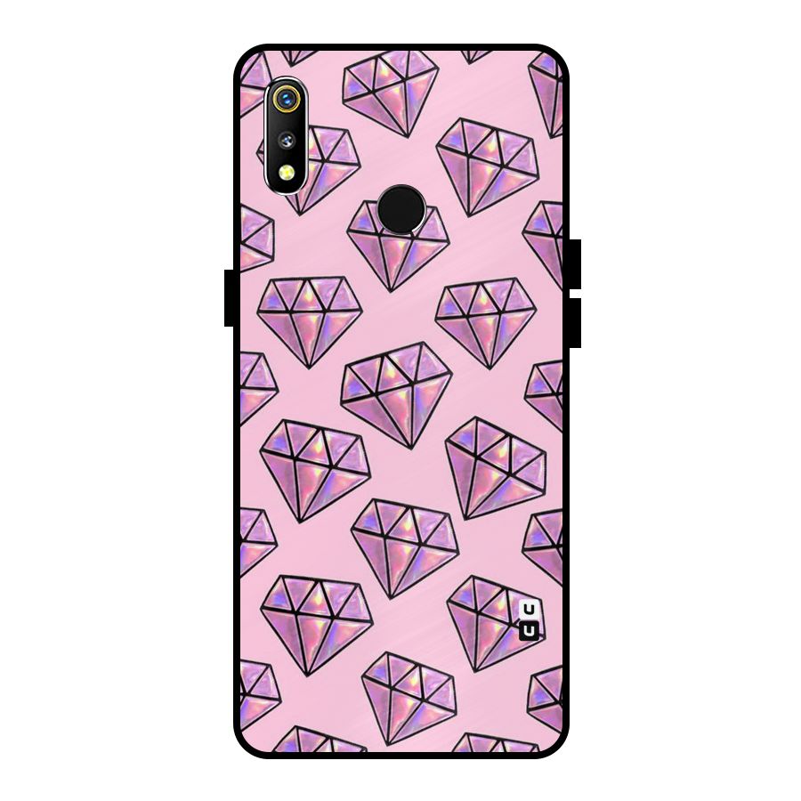 Purple Diamond Designs Metal Back Case for Realme 3