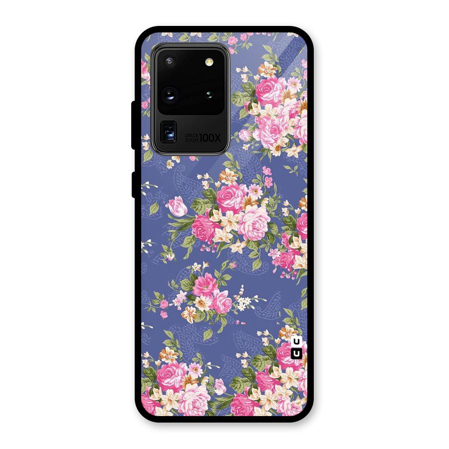 Purple Pink Floral Glass Back Case for Galaxy S20 Ultra