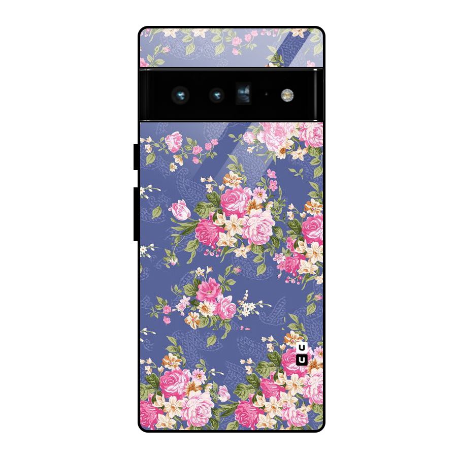 Purple Pink Floral Glass Back Case for Google Pixel 6 Pro