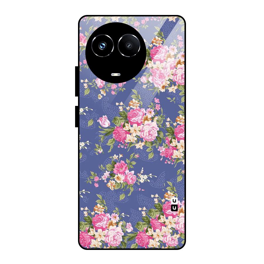 Purple Pink Floral Glass Back Case for Realme 11X