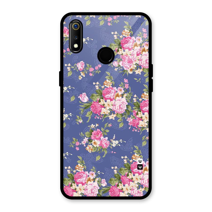 Purple Pink Floral Glass Back Case for Realme 3